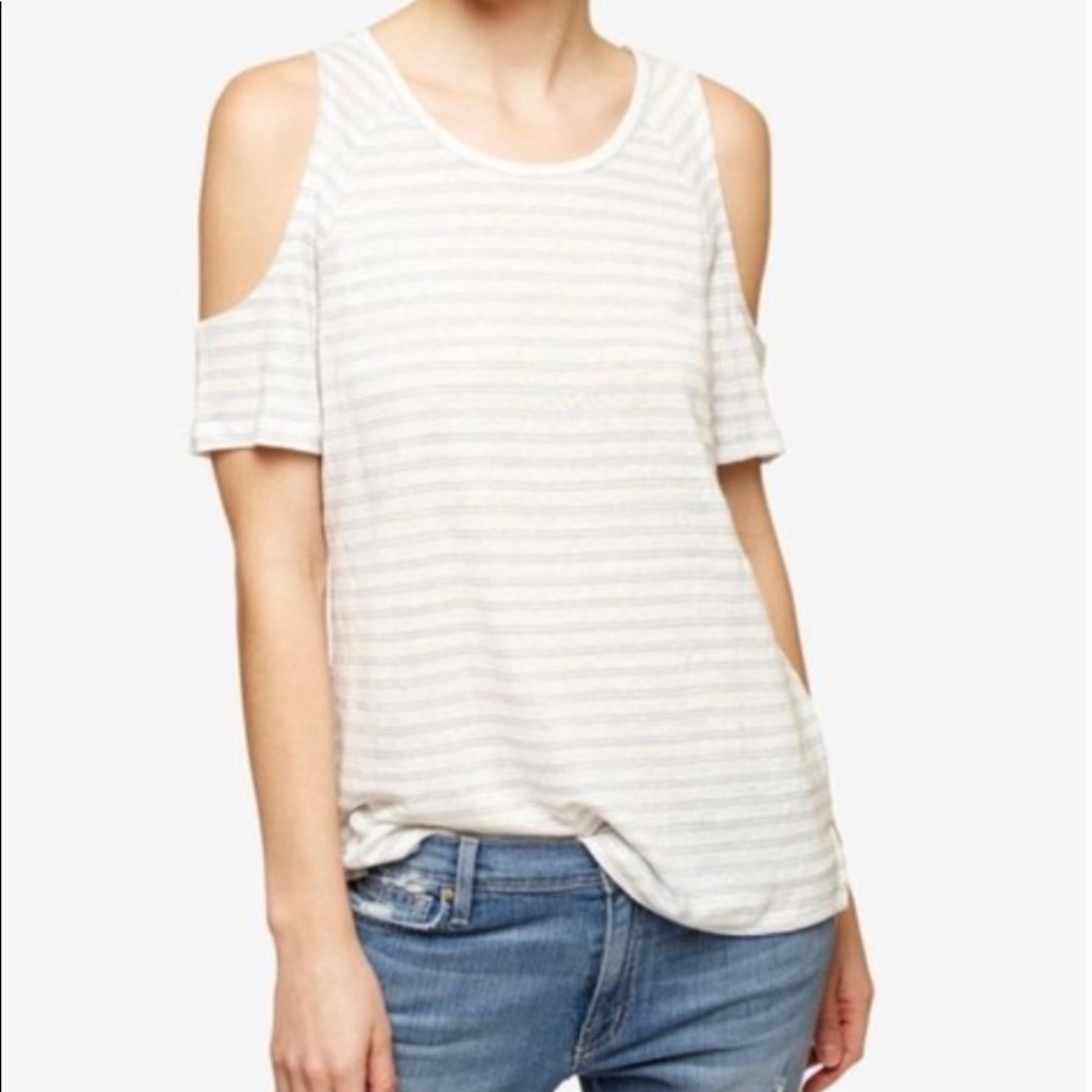 Sanctuary White Blue Striped 100% Linen Top Size M Fisherman Resort Everyday